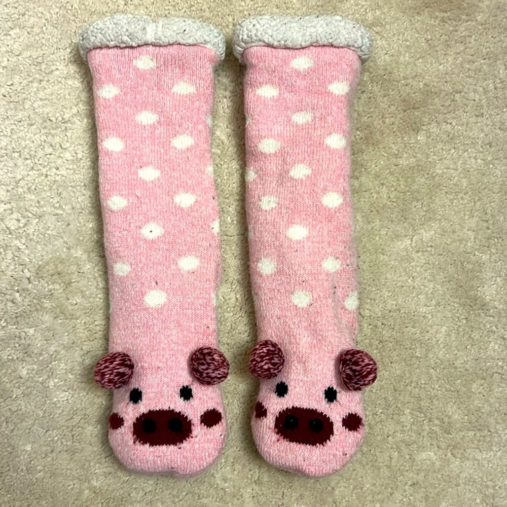 🚨Fleece Lined Pig Slipper Socks Pink